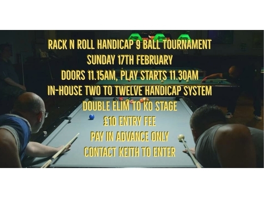 In-house 9 Ball Handicap Tournament (League & Local Players Only)