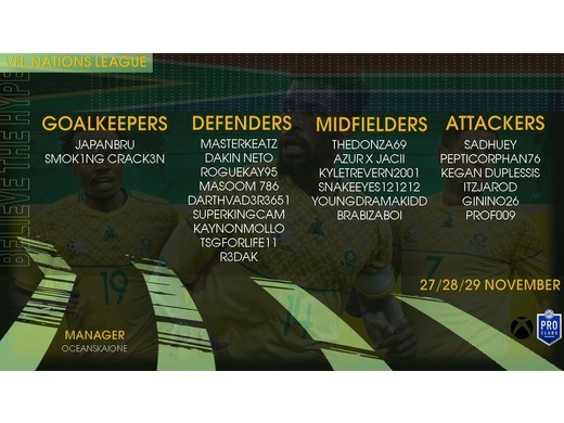 South Africa's 23-man VFL Nation's League Squad Announced