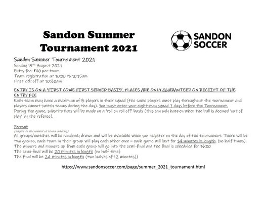 Sandon Summer Tournament 2021
