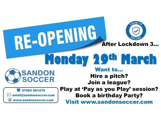 Reopening Mon 29th March 2021