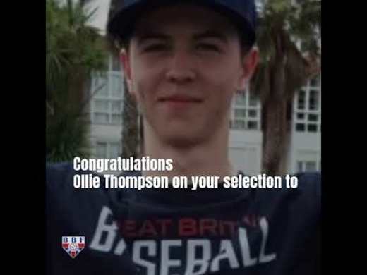 Ollie Thompson selected to MLB European Development Tournament - 25-27 June in the UK