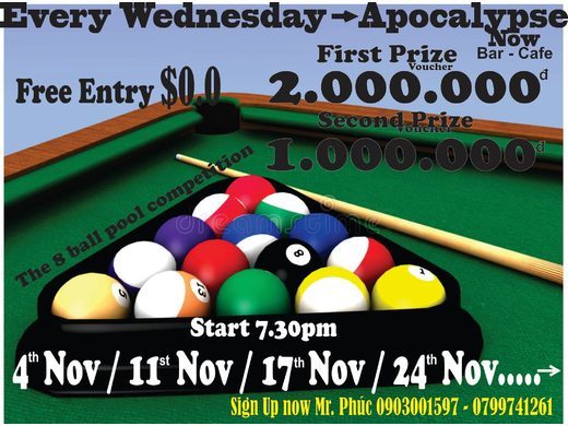 Apocalypse Now Wednesday Night 8-Ball Pool Prize Tournament