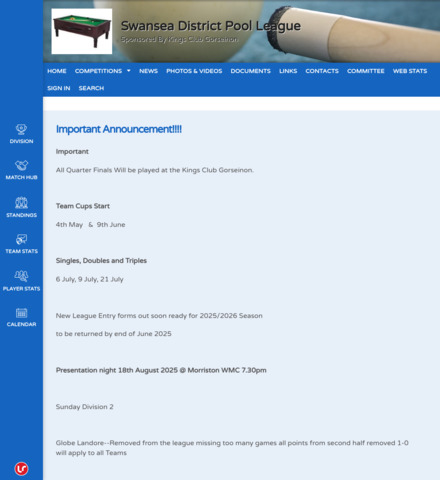 Swansea District Pool League - screenshot